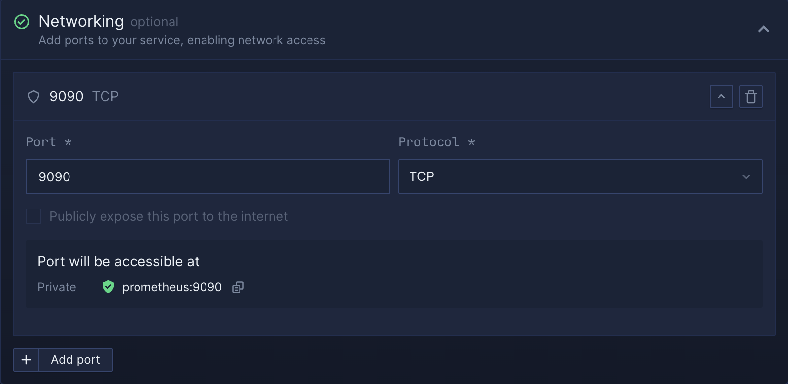 Northflank add network settings for Prometheus